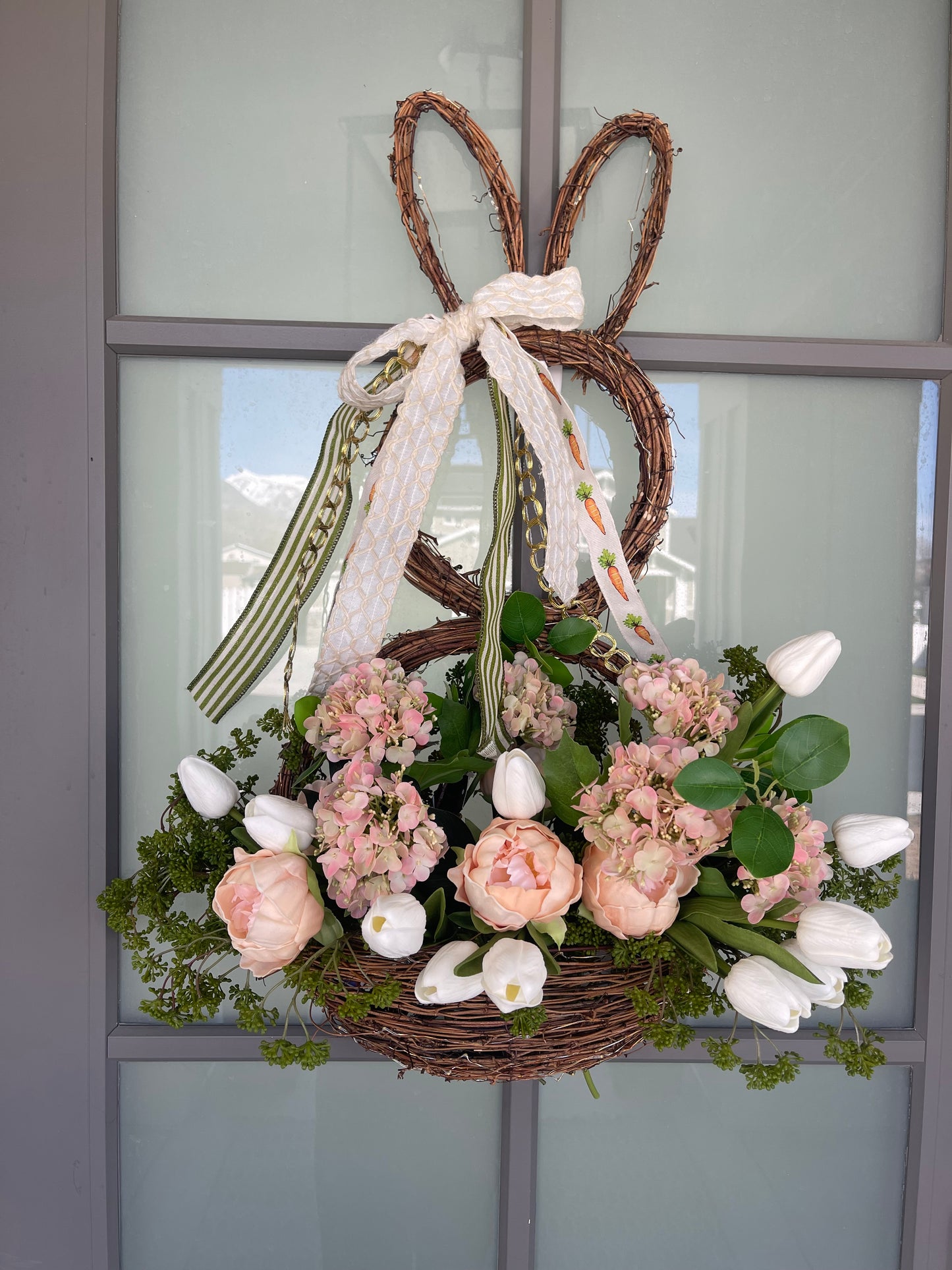Bunny Door Hanger Wreath #2 - all pictured stems & ribbon included
