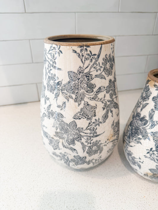 Gray & Cream Floral Vase - 2 Sizes
