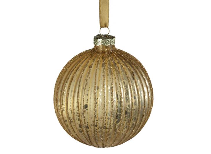 Antique Ribbed Ball Ornament-Matte Gold