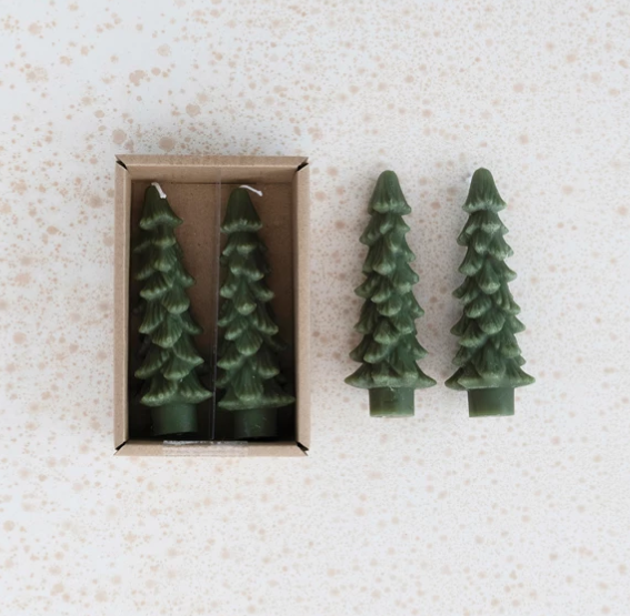Green Tree Shaped Taper Set of 2 - 2 sizes