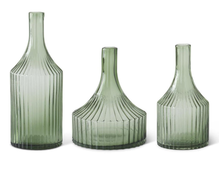 Ribbed Green Transparent Vase - 3 Sizes