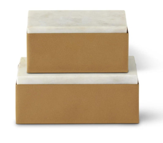 Gold Metal Box with Marble Lid - 2 Sizes