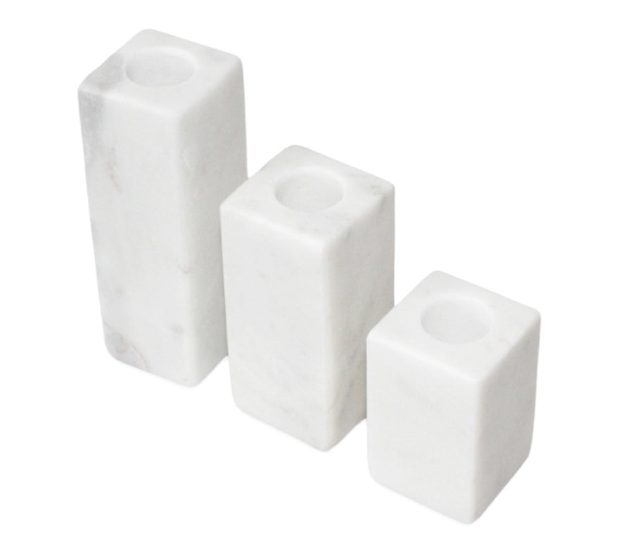 White Marble Taper Holders - Set of 3