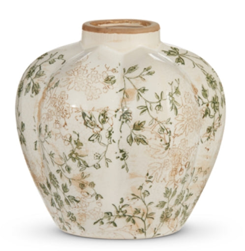 Taupe & Green Floral Vase - 2 Sizes