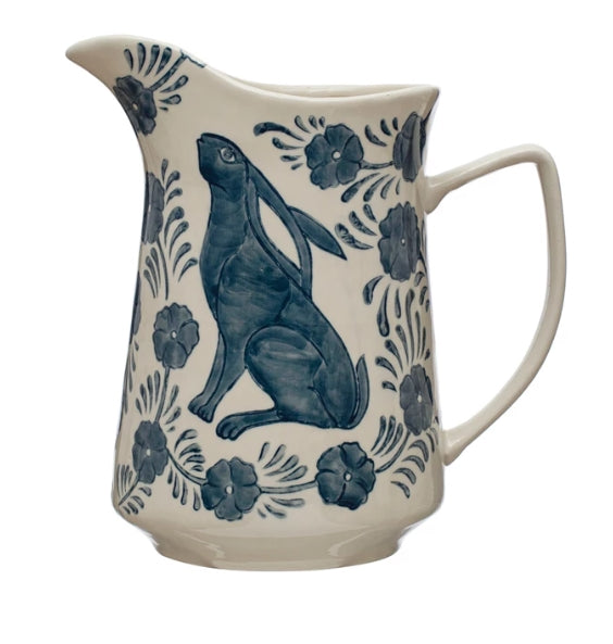 Hand Painted Blue Rabbit Pitcher