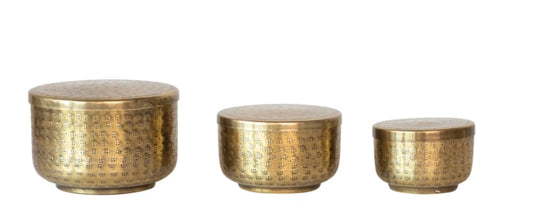 Antique Brass Round Containers - Set of 3