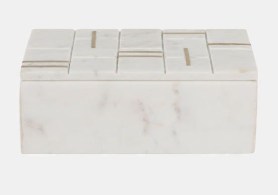 White Marble Box with Brass Inlay