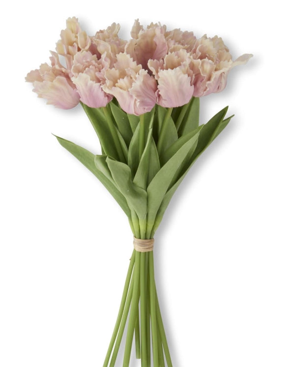 Pink and Cream Real Touch Parrot Tulip Bundle 13" - 12 Stems