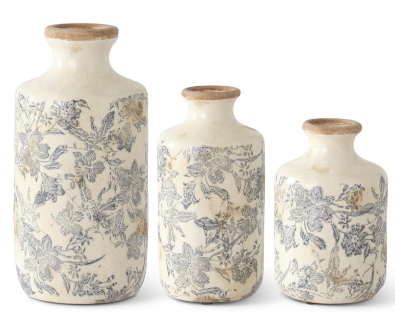 White and Gray Floral Vase - 3 Sizes