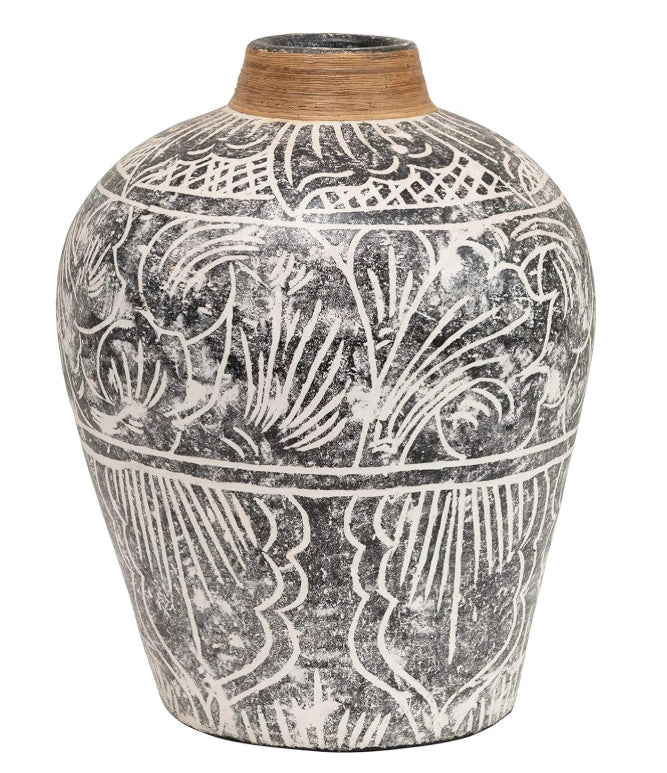 Hand Painted Banana Leaf Border Vase