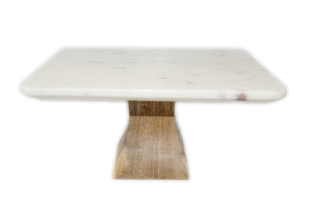 Square White Marble Mango Based Cake Plate