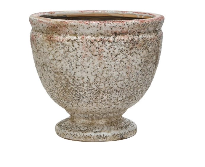 Distressed Terracotta Footed Container