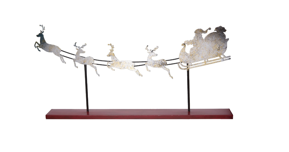 Metal Gold/Silver Santa and Sleigh Stand