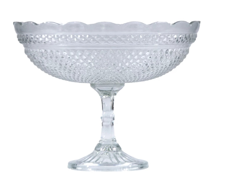 Round Etched Glass Scalloped Footed Bowl