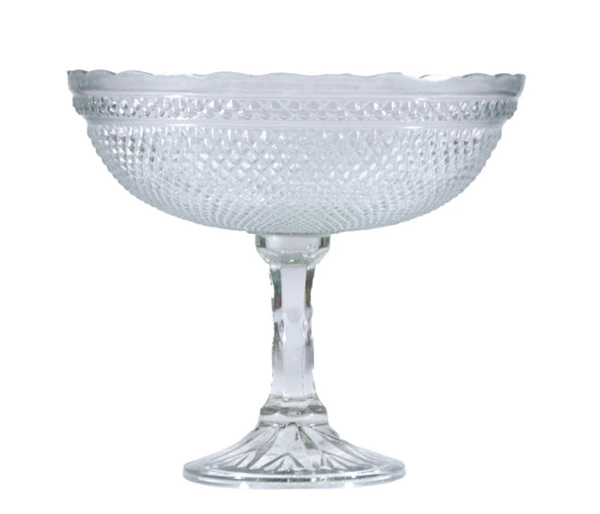 Pressed Glass Scalloped Footed Bowl - 2 Colors