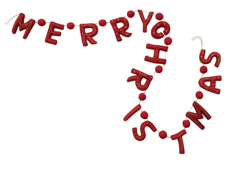 "Merry Christmas" Felt Garland with Metallic Thread - 72"