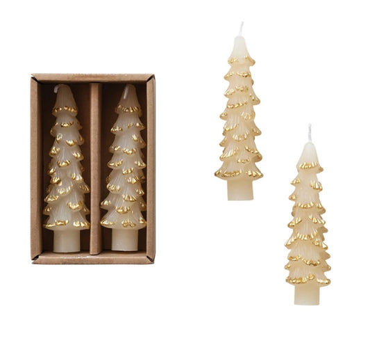 Tree Shaped Gold Tipped Ivory Candles - Set of 2 - 2 Sizes