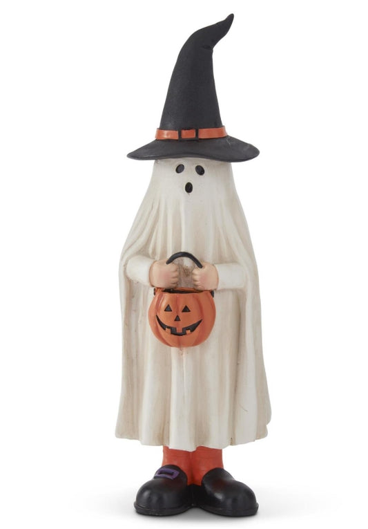 Ghost in a Witch's Hat with Pumpkin - 13.25"