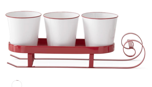 Red Metal Sleigh with Three Containers