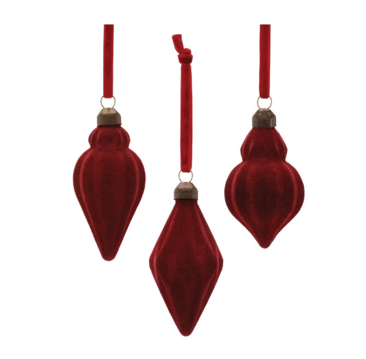 Set of 3 Burgundy Textured Ornaments - 4"