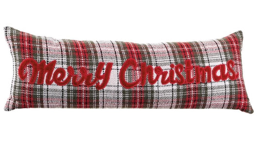Merry Christmas Plaid Red and White Pillow