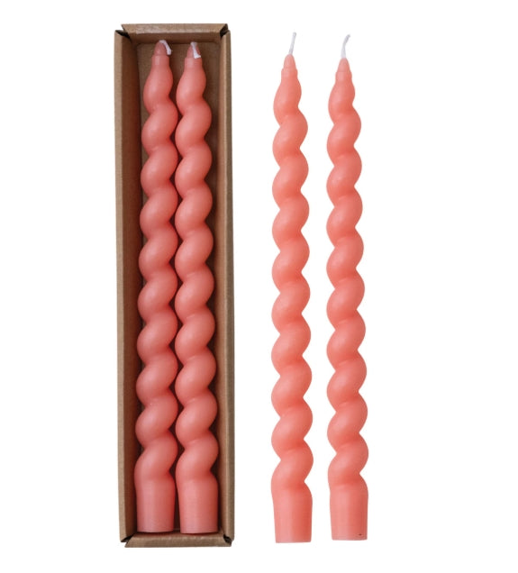 Twisted Pink Candles - Set of 2 - 10"