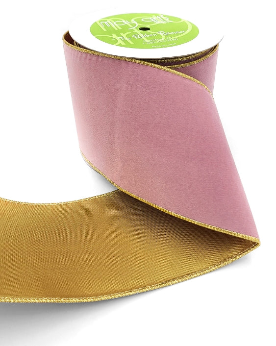Mauve Velvet Gold Back Ribbon w/Wired Edge