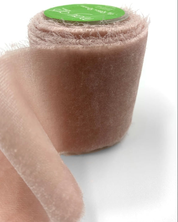 Pink Silk Velvet Ribbon with Frayed Edge