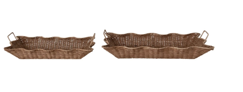 Handwoven Rattan Scalloped Tray - 2 Sizes