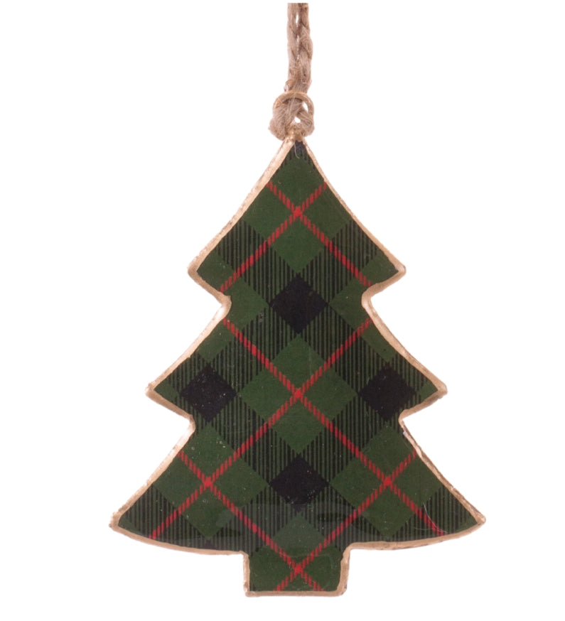 Green Plaid Tree Ornament - 4.25"