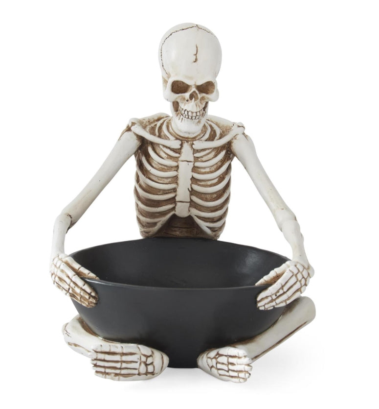 Sitting Skeleton Holding a Bowl -8"x6.75"x7.75"