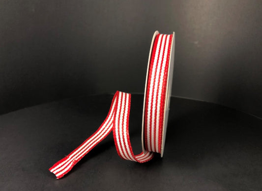 Wired Red and White Striped Ribbon - 3/8"x10yds.