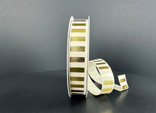 Ivory Muslin with Gold Metallic Stripes Ribbon - 5/8"x10yds.