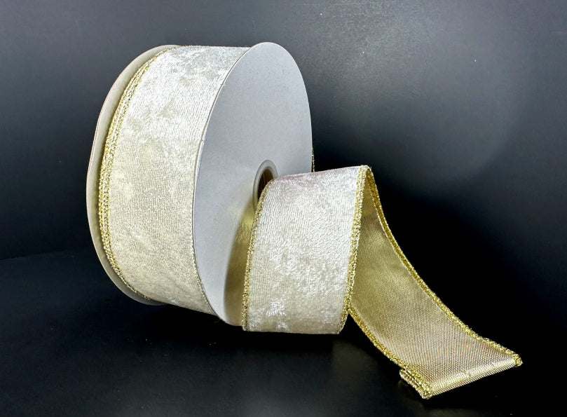 Ivory Crushed Velvet with Gold Back - 2 Widths