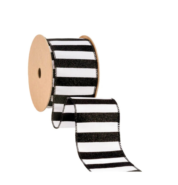 Black Glittered Striped Ribbon - 2.5"x10yds.