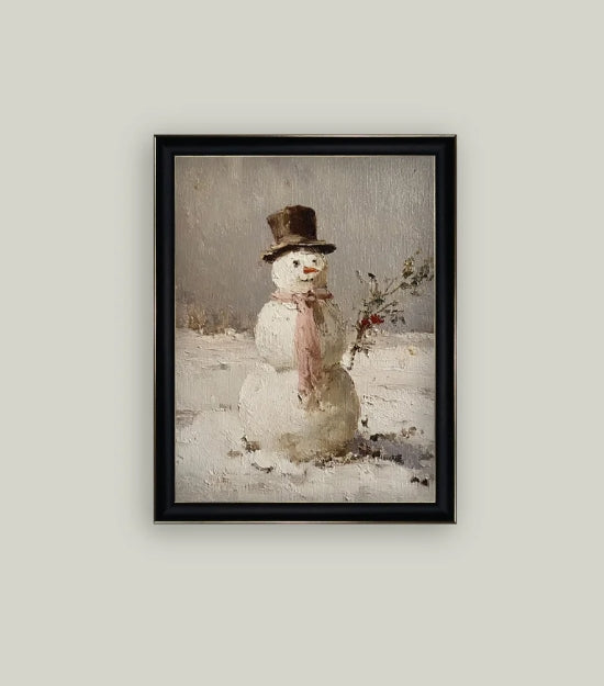 Snowman in Pink Scarf Framed Art - 8"x10"