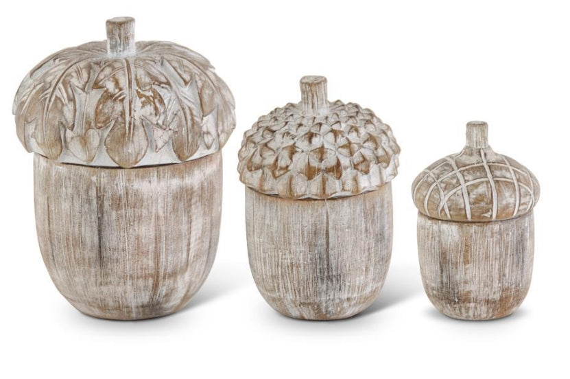 Whitewashed Acorn Lidded Container - 3 Sizes/Styles