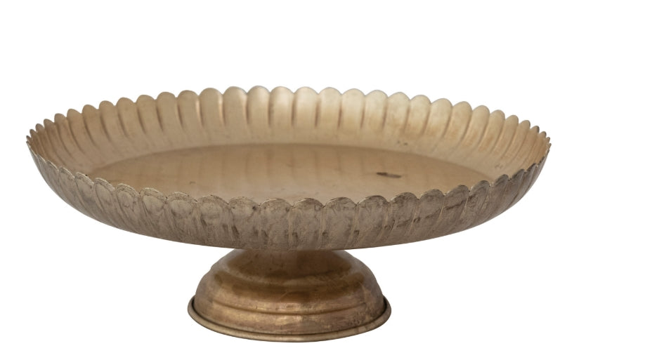 Antique Distressed Silver Scalloped Pedestal