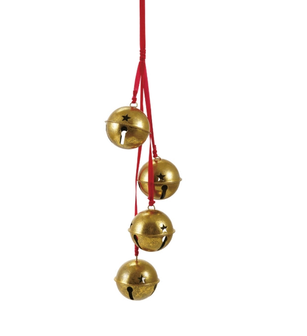 Red Velvet Ribbon Bell Cluster - 18.5"