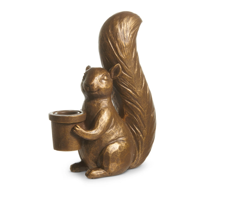 Antique Gold Squirrel Candlestick - 7"