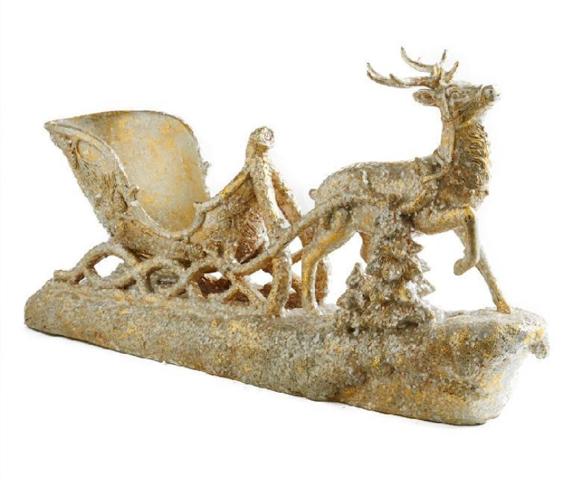 Gold Resin Reindeer Sleigh - 22"