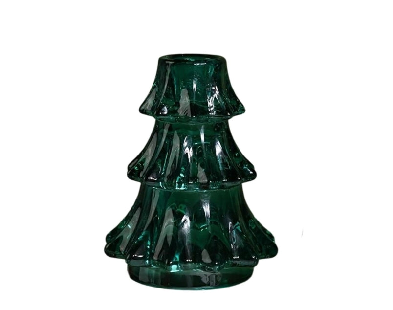 Dark Green Glass Tree Taper Candleholder - 3 Sizes