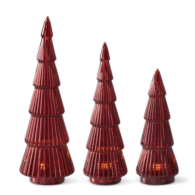 Red Ribbed Mercury LED Tree w/Timer - 3 Sizes
