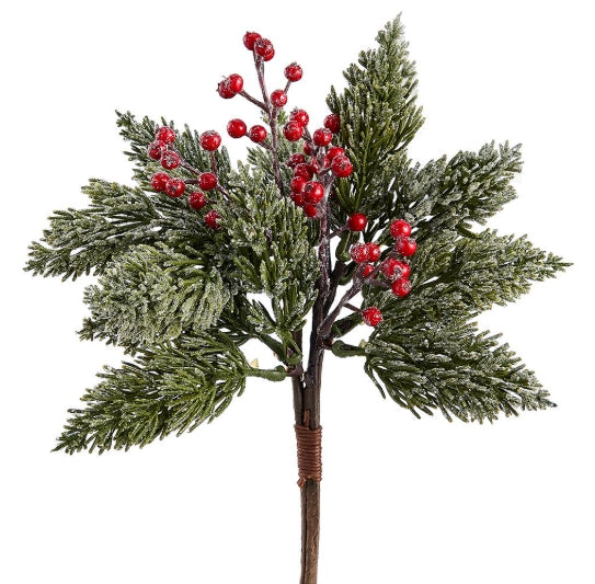 Iced Pin Bush with Red Red Berries - 11"