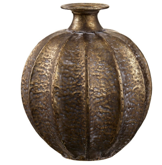 Gold Ribbed Metal Vase - 11"