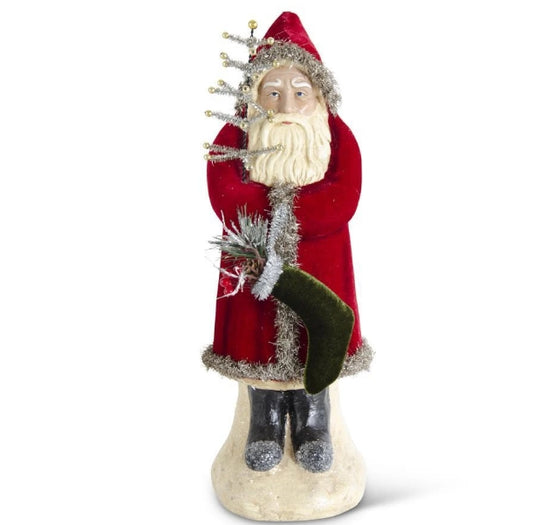 Santa Holding a Tinsel Tree and Stocking - 17"