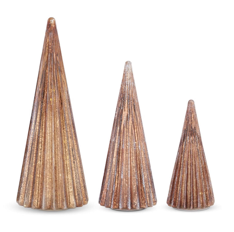 Frosted Copper Ribbed LED Tree w/Timers - 3 Sizes