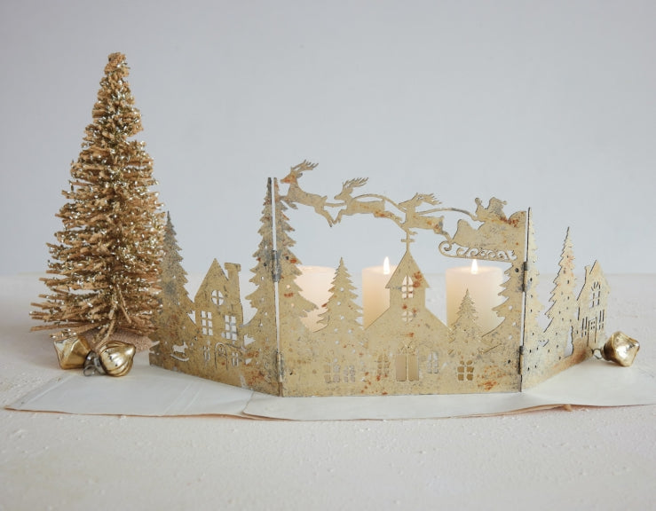 Gold Metal Folding Christmas Scene - 20"x9"