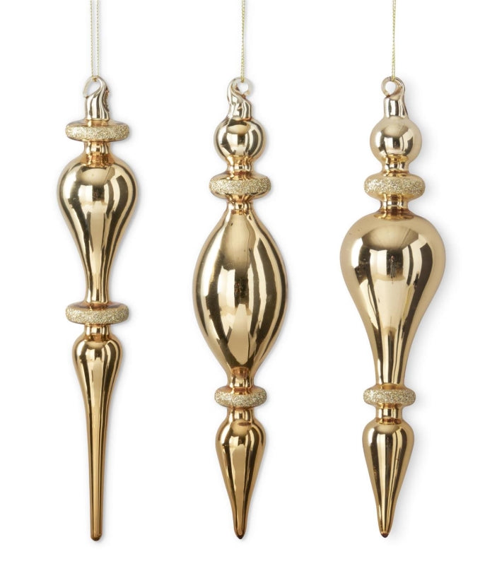 Gold Glass Finial Ornament - 3 Styles - This Product is for Local Pick up Only