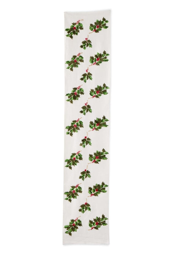 Cream Holly Leaf Berry Runner - 72"